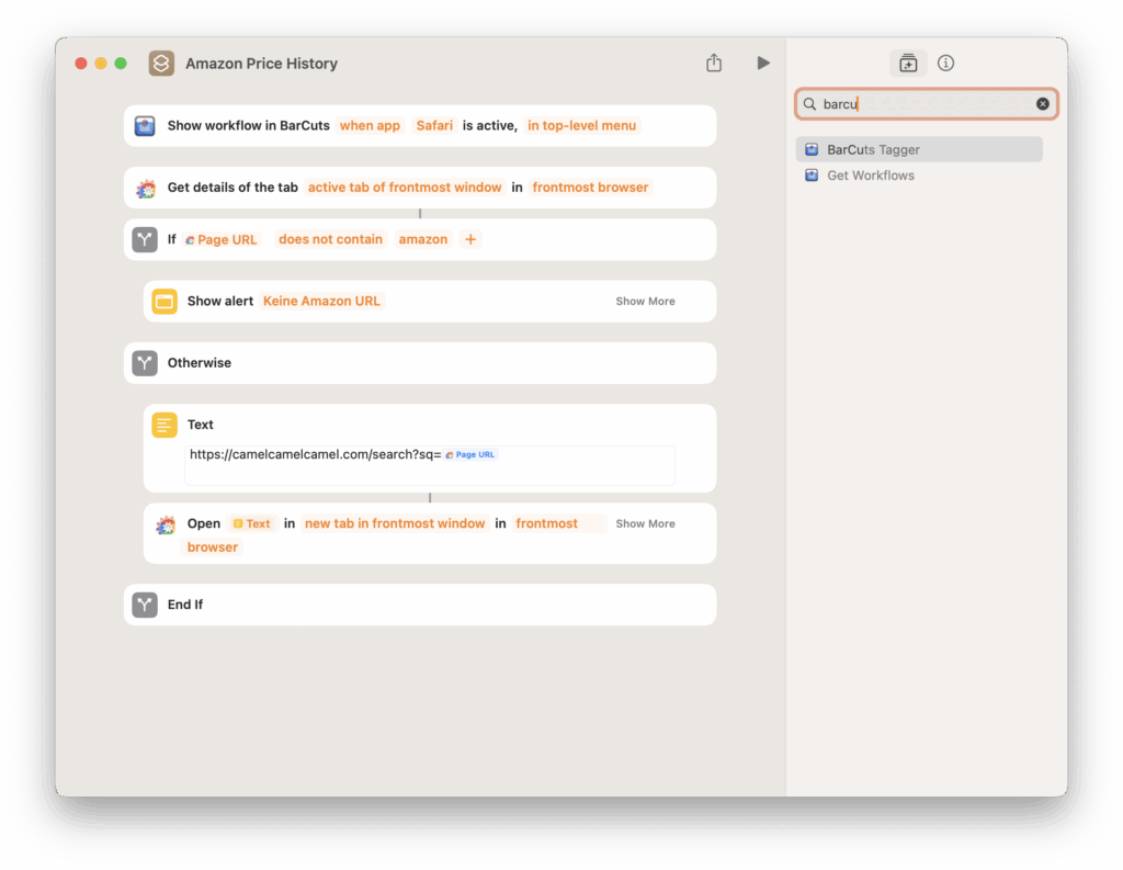 Example for an workflow with an intgrated Barcuts tags